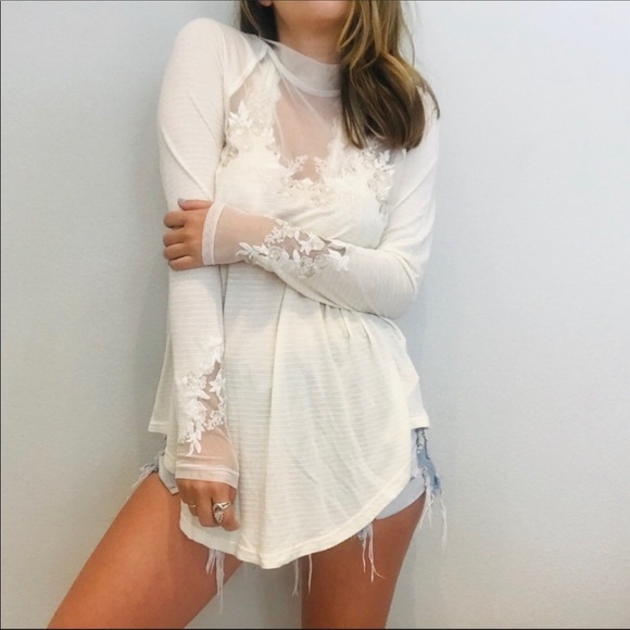 Free People Tops - Free People white mesh lace long long sleeve top